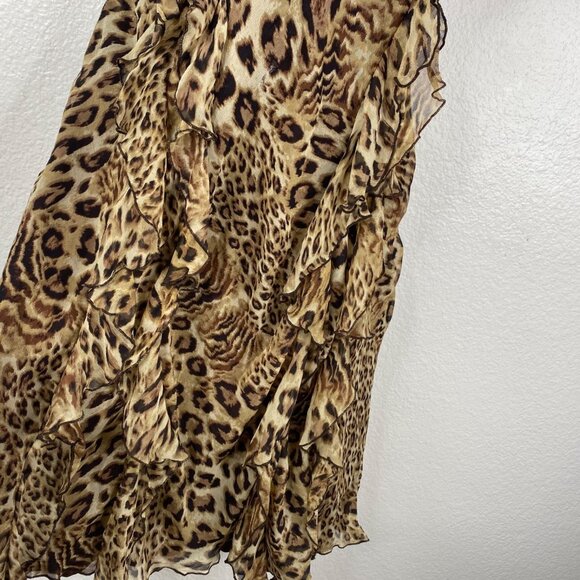 Ignite Evenings By Carol Lin Dress Babydoll Animal Print Silk Ruffles Sz 4 Y2K - Picture 14 of 16